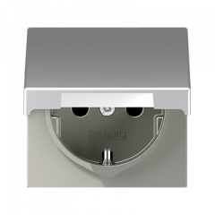 РОЗЕТКА с заземлением, защитными шторками и крышкой алюминий (защита IP 44)