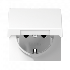 РОЗЕТКА с заземлением, защитными шторками и крышкой белая (защита IP 44)