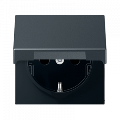 РОЗЕТКА с заземлением, защитными шторками и крышкой матовый антрацит (защита IP 44)