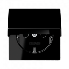 РОЗЕТКА с заземлением и крышкой черная (защита IP 44)