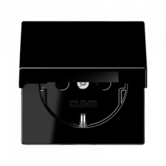 РОЗЕТКА с заземлением, защитными шторками и крышкой черная (защита IP 44)