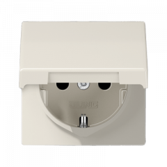 РОЗЕТКА с заземлением, защитными шторками и крышкой слоновая кость (защита IP 44)