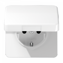 РОЗЕТКА с заземлением, защитными шторками и крышкой белая (защита IP 44)