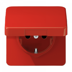 РОЗЕТКА с заземлением, защитными шторками и крышкой красная (защита IP 44)