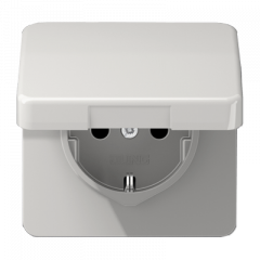 РОЗЕТКА с заземлением и крышкой светло-серая (защита IP 44)