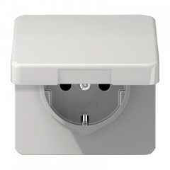 РОЗЕТКА с заземлением, защитными шторками и крышкой светло-серая (защита IP 44)