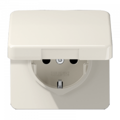 РОЗЕТКА с заземлением и крышкой слоновая кость (защита IP 44)