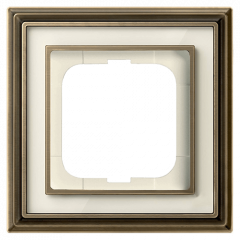Рамка ABB Династия латунь античная/белое стекло - 1 пост