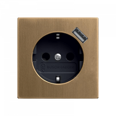 РОЗЕТКА с заземлением и разъемом под USB античная латунь