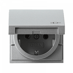 Розетка с заземлением и откидной крышкой алюминий (IP44)