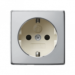 Розетка с заземлением и защитными шторками хром/крем (IP44)