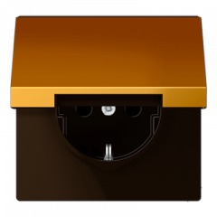 РОЗЕТКА с заземлением, защитными шторками и крышкой имитация золота (защита IP 44)