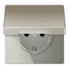РОЗЕТКА с заземлением и крышкой нержавеющая сталь (защита IP 44)