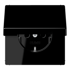 РОЗЕТКА с заземлением, защитными шторками и крышкой черная (защита IP 44)
