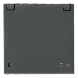 Розетка с заземлением и откидной крышкой Серый 2-модульная