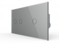 Трёхклавишный сенсорный выключатель livolo на 2 поста (1-2) из стекла