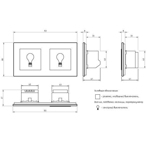Трёхклавишный сенсорный выключатель livolo на 2 поста (1-2) из стекла