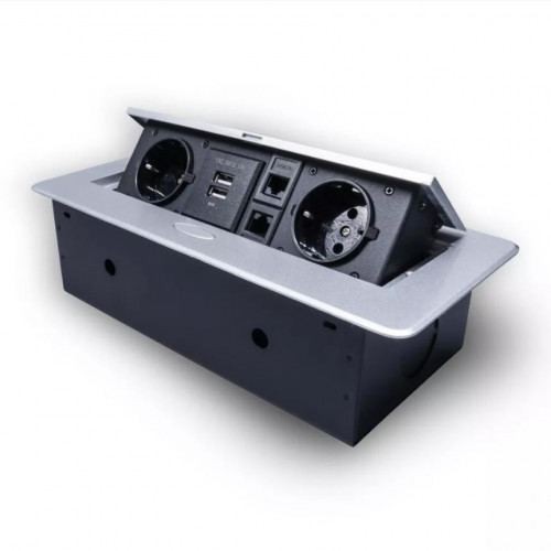 RocketSocket розетка выдвижная 2 Euro 16A, 2 USB A с блоком 5В/2.1А, 2 RJ45