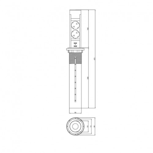 RocketSocke розетка вертикальная выдвижная с электроприводом 2EU + 2USB